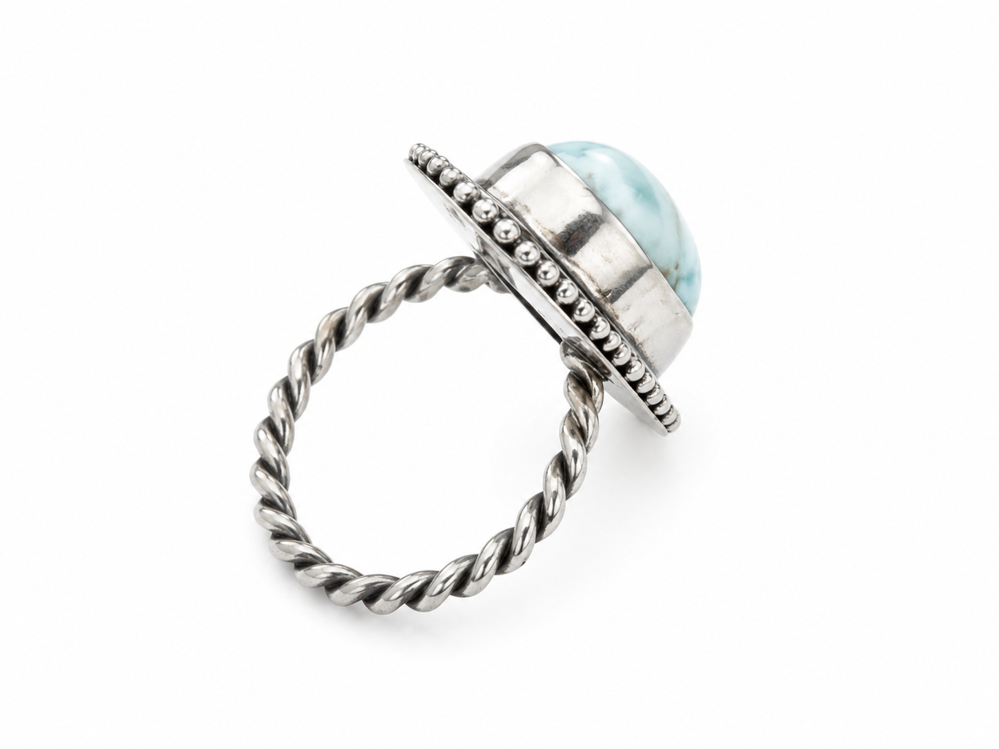 Cyra Larimar Ring – Sterling Silver Statement Ring – Handmade Boho Jewelry – Artisan Gemstone Ring – Ocean Blue Larimar Ring - immagine 3