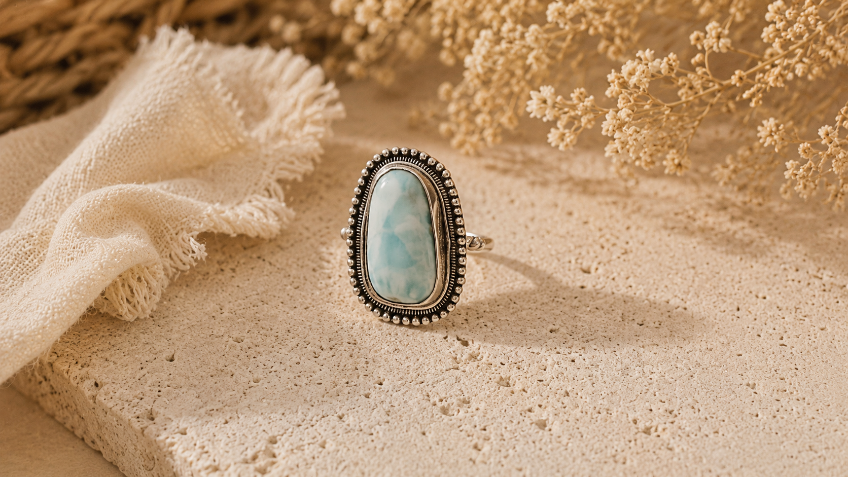 Cyra Larimar Ring – Sterling Silver Statement Ring – Handmade Boho Jewelry – Artisan Gemstone Ring – Ocean Blue Larimar Ring - immagine 7