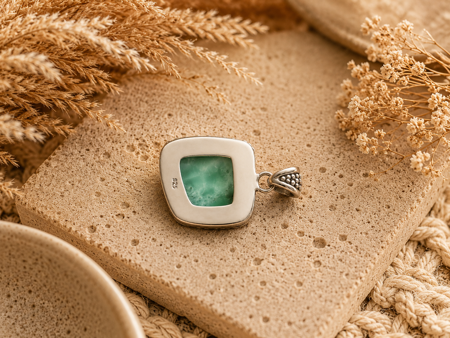 Daphne Larimar Pendant Sterling Silver 925 | Handmade Bali Jewelry | Larimar Gemstone Necklace Pendant | Boho Silver Pendant | Gift for Her - immagine 3