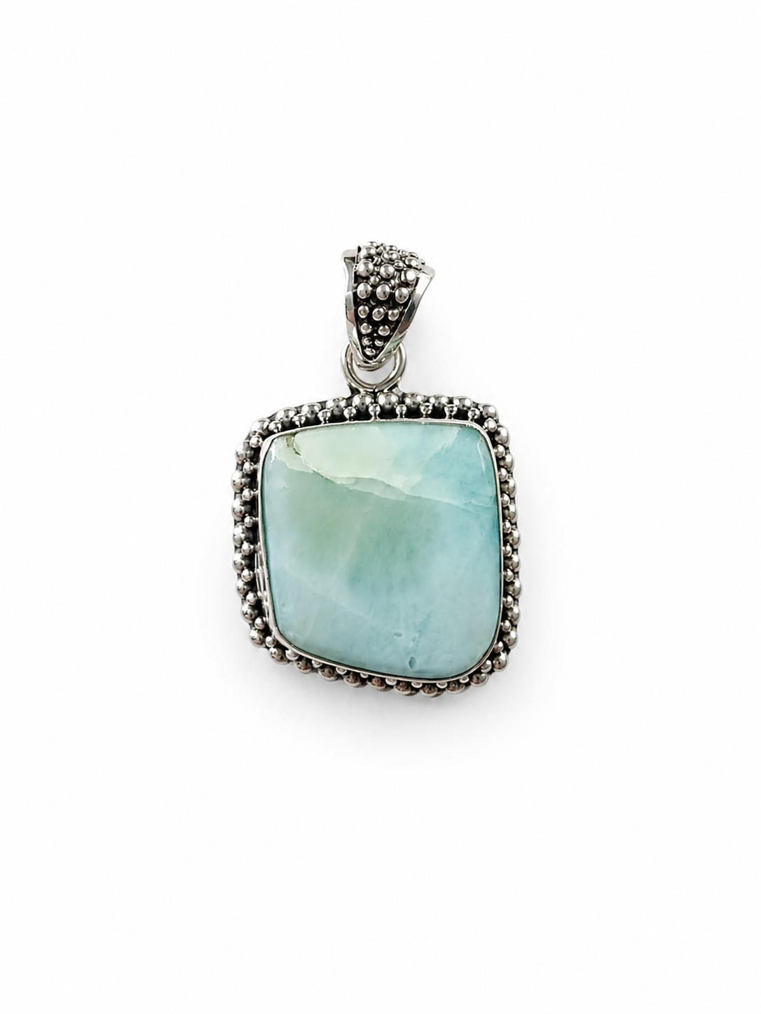 Daphne Larimar Pendant Sterling Silver 925 | Handmade Bali Jewelry | Larimar Gemstone Necklace Pendant | Boho Silver Pendant | Gift for Her