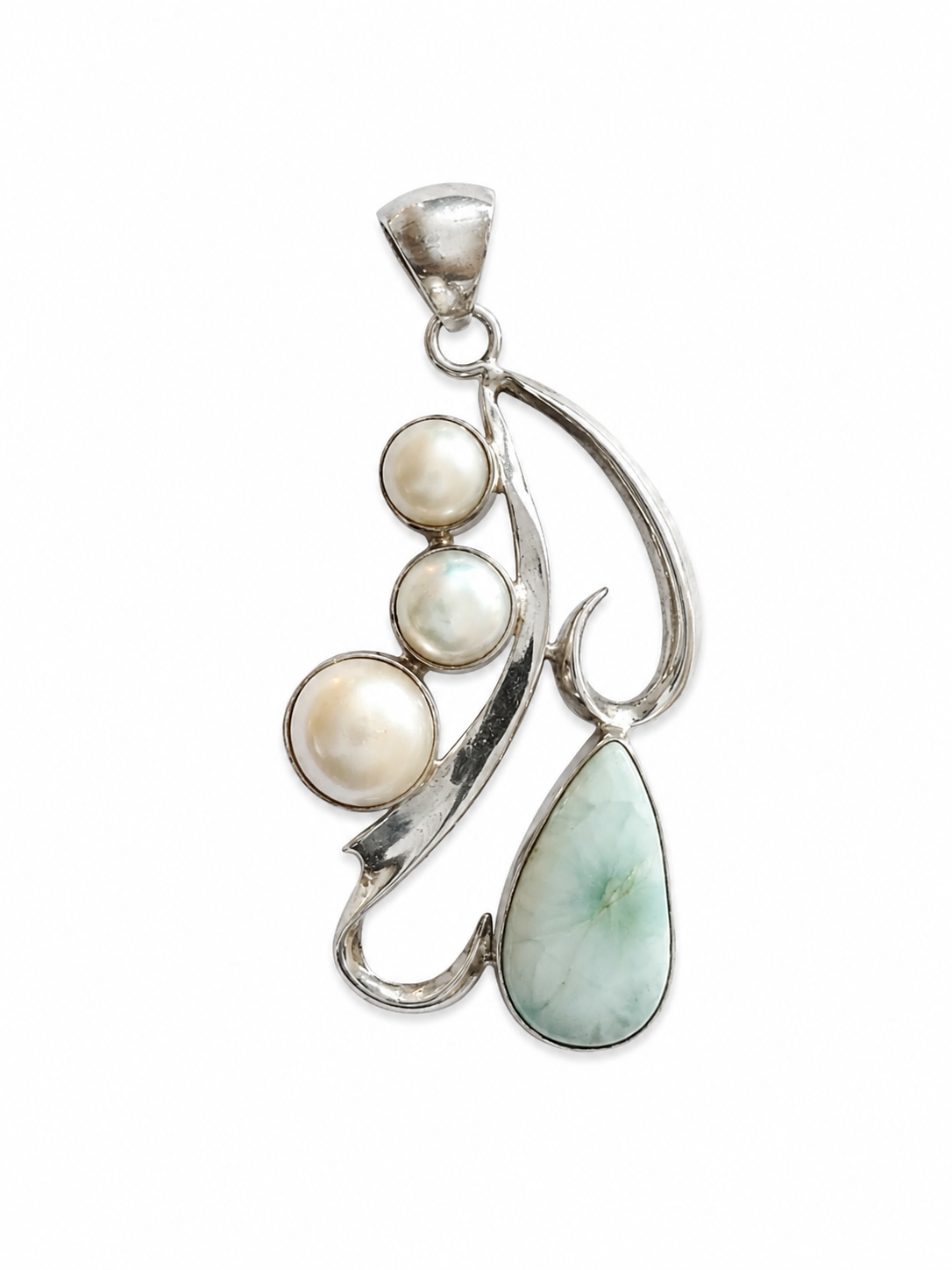 Frida Larimar Pearl Pendant Sterling Silver 925 | Handmade Bali Jewelry | Ocean Inspired Necklace | Boho Gemstone Pendant | Gift for Her