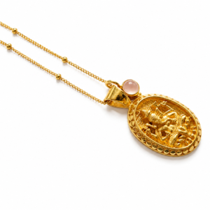 18K Gold Plated Ganesha -GAJA AURA-Necklace in 925 Sterling Silver | Spiritual Boho Pendant with Pink Stone | Sacred Jewelry Gift for Women