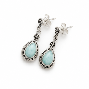 Isidora Larimar Drop Earrings Sterling Silver 925 | Boho Handmade Bali JewelryIsidora | Natural Blue Stone Earrings | Artisan Gift for Her