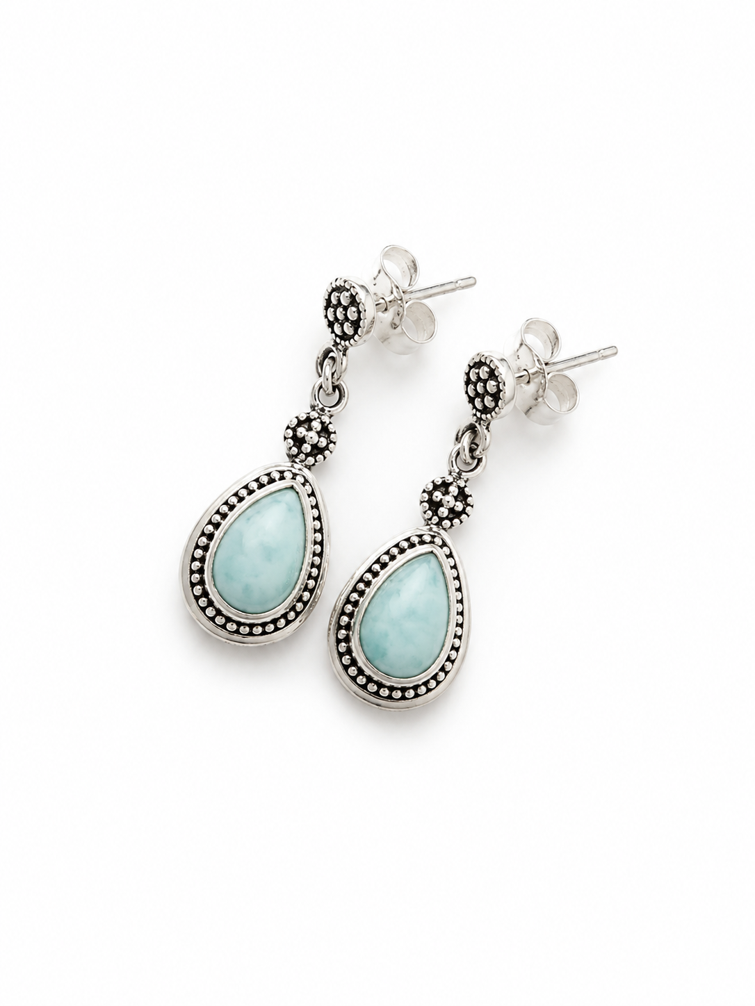 Isidora Larimar Drop Earrings Sterling Silver 925 | Boho Handmade Bali JewelryIsidora | Natural Blue Stone Earrings | Artisan Gift for Her