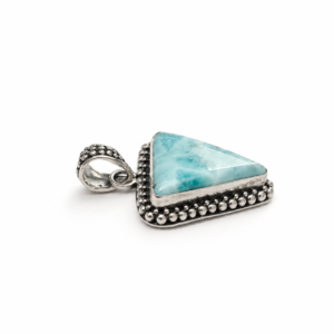 Leandra Larimar Triangle Pendant Sterling Silver 925 | Handmade Bali Jewelry | Blue Gemstone Pendant | Boho Necklace Charm | Gift for Her