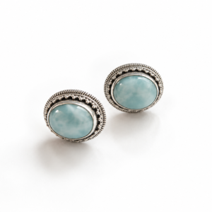 Lyra Larimar Stud Earrings Sterling Silver 925 | Handmade Bali Jewelry | Ocean Blue Stone Earrings | Boho Minimalist Earrings | Gift for Her