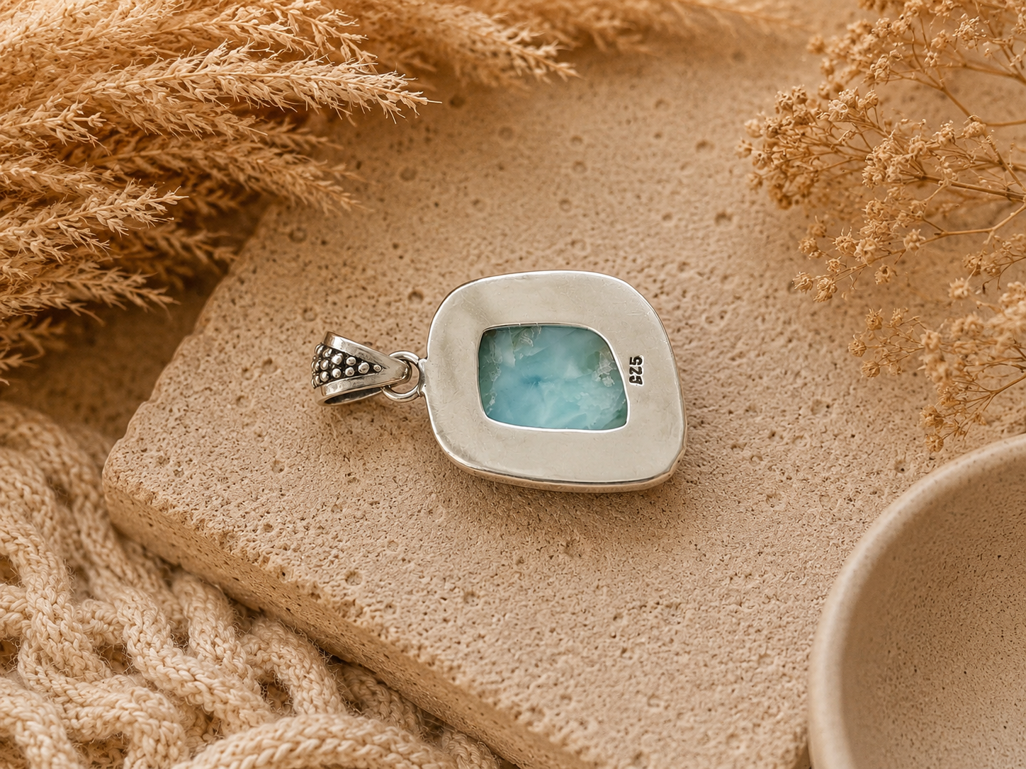 Thalia Larimar Pendant Sterling Silver 925 | Handmade Bali Jewelry | Ocean Blue Gemstone Pendant | Boho Necklace Pendant | Gift for Her - immagine 3