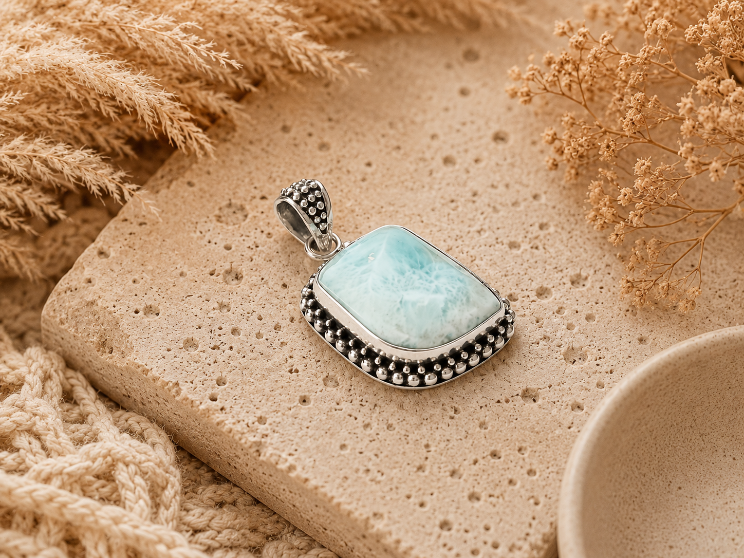 Thalia Larimar Pendant Sterling Silver 925 | Handmade Bali Jewelry | Ocean Blue Gemstone Pendant | Boho Necklace Pendant | Gift for Her - immagine 2
