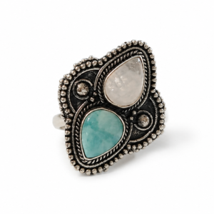 Bohemian Larimar Moonstone Ring – Artisan 925 Silver Jewelry - THEIA RING