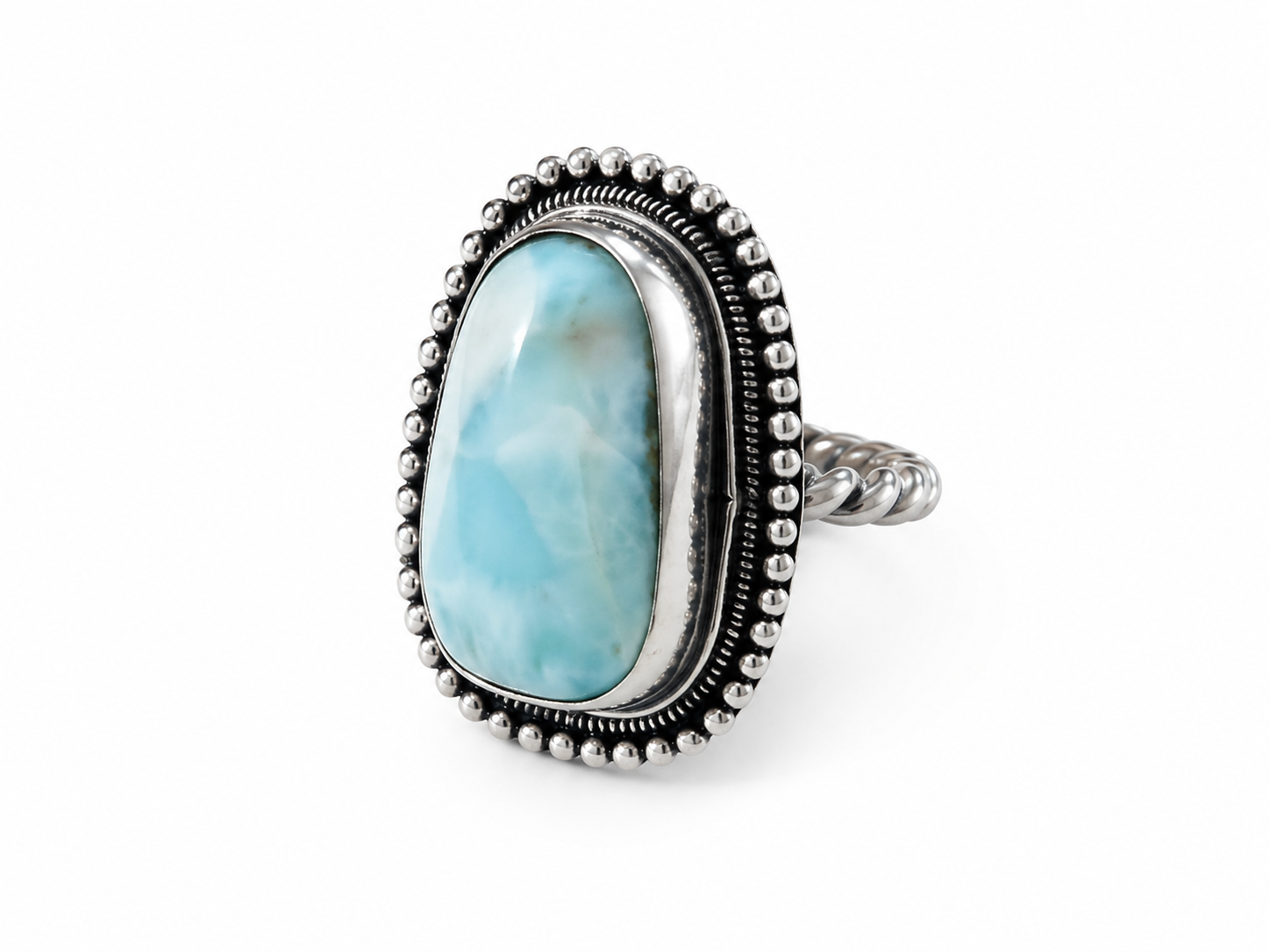 Cyra Larimar Ring – Sterling Silver Statement Ring – Handmade Boho Jewelry – Artisan Gemstone Ring – Ocean Blue Larimar Ring - immagine 2