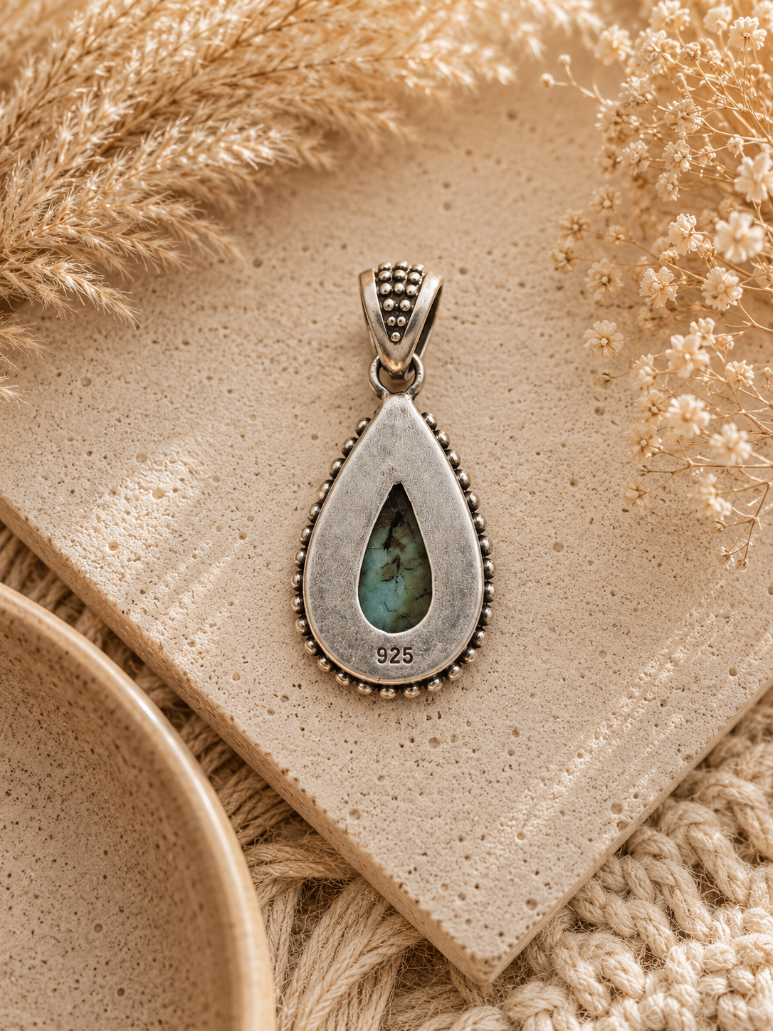 Damaris Larimar Teardrop Pendant | Sterling Silver 925 Necklace | Handmade Bali Jewelry | Blue Gemstone Pendant | Boho Artisan Jewelry - immagine 3