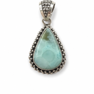 Damaris Larimar Teardrop Pendant | Sterling Silver 925 Necklace | Handmade Bali Jewelry | Blue Gemstone Pendant | Boho Artisan Jewelry
