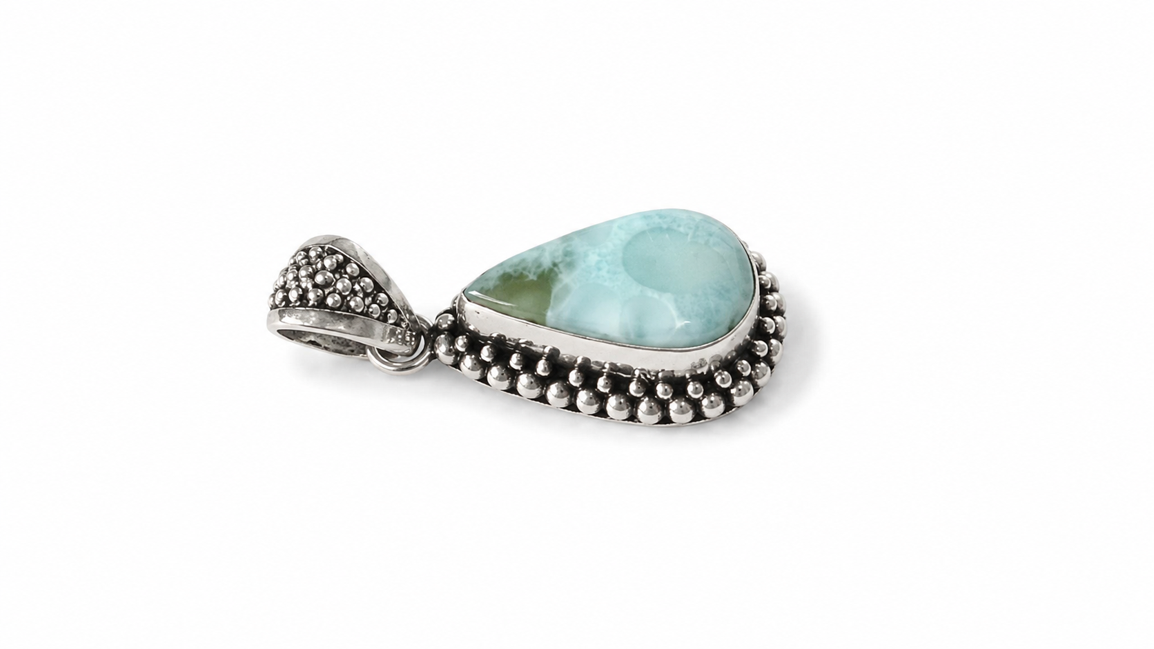 Damaris Larimar Teardrop Pendant | Sterling Silver 925 Necklace | Handmade Bali Jewelry | Blue Gemstone Pendant | Boho Artisan Jewelry - immagine 5