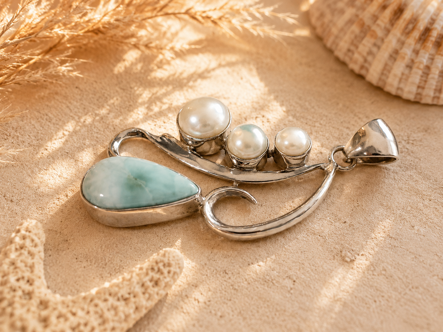 Frida Larimar Pearl Pendant Sterling Silver 925 | Handmade Bali Jewelry | Ocean Inspired Necklace | Boho Gemstone Pendant | Gift for Her - immagine 2