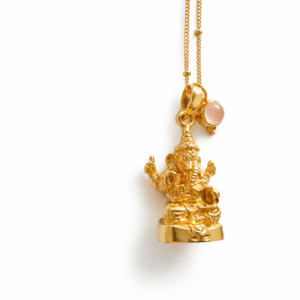 18K Gold Plated Ganesha Necklace in 925 Sterling Silver | Spiritual Pendant Necklace with Quartz Pink Stone | Boho Sacred| Jewelry