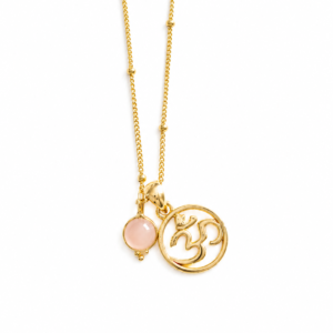 18K Gold Plated Om Necklace in 925 Sterling Silver | Spiritual Om Pendant with Pink Quartz Stone | Boho Meditation Jewelry