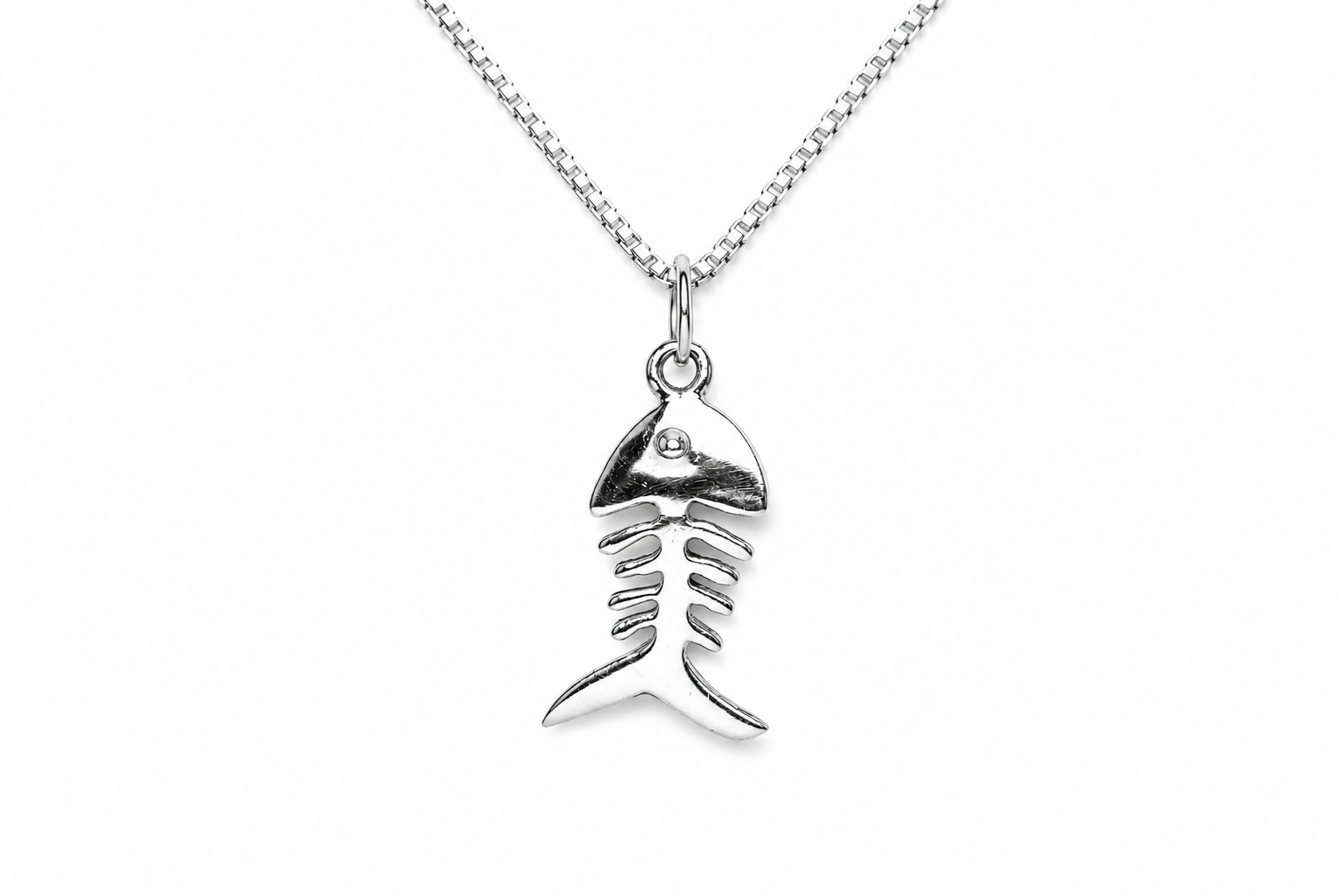 Fish Bone Necklace in Sterling Silver 925 | Fish Skeleton Pendant | Handmade Ocean Jewelry | Minimal Nautical Necklace | Gift for Sea Lovers - immagine 2