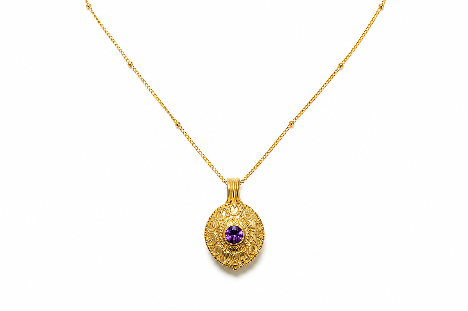 Secret Keepsake Locket Necklace Gold Plated | Amethyst Pendant Necklace | Hidden Message Jewelry | Sterling Silver 925 | Handmade Bali Jewelry - immagine 2