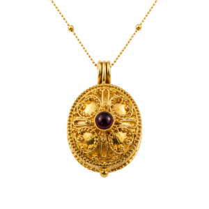 Secret Keepsake Locket Necklace, 18K Gold Plated Sterling Silver Necklace, Garnet Locket Pendant, Memory Necklace, Vintage Inspired Jewelry
