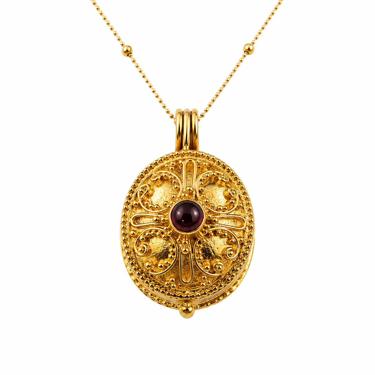 Secret Keepsake Locket Necklace, 18K Gold Plated Sterling Silver Necklace, Garnet Locket Pendant, Memory Necklace, Vintage Inspired Jewelry