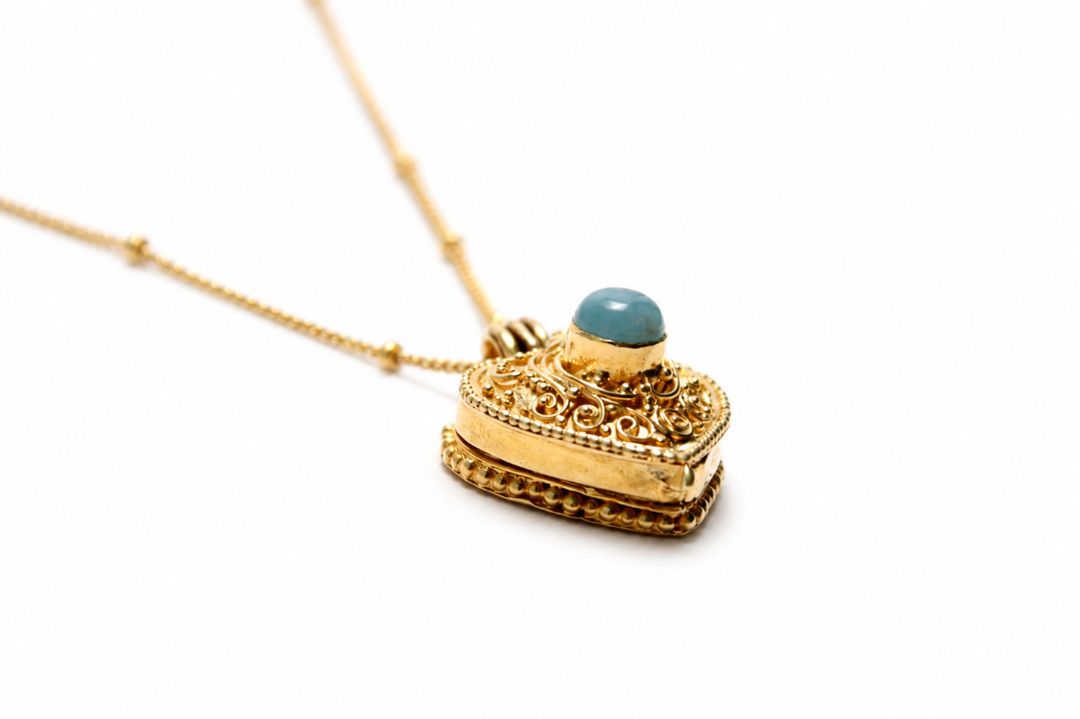 Heart Secret Locket Necklace with Larimar | 18K Gold Plated Sterling Silver Keepsake Pendant | Vintage Inspired Hidden Compartment Necklace - immagine 3