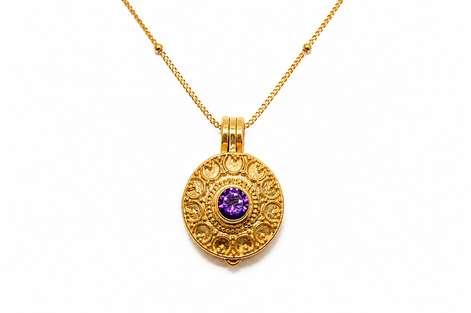 Secret Keepsake Locket Necklace Gold Plated | Amethyst Pendant Necklace | Hidden Message Jewelry | Sterling Silver 925 | Handmade Bali Jewelry - immagine 3