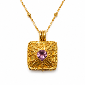 Secret Keepsake Locket Necklace – Gold Plated Sterling Silver with Amethyst | Hidden Compartment Pendant | Spiritual Jewelry