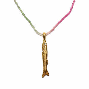 Tourmaline Sardine Necklace, Gold Plated Sardine Pendant with Amethyst, Colorful Gemstone Necklace, Mediterranean Jewelry