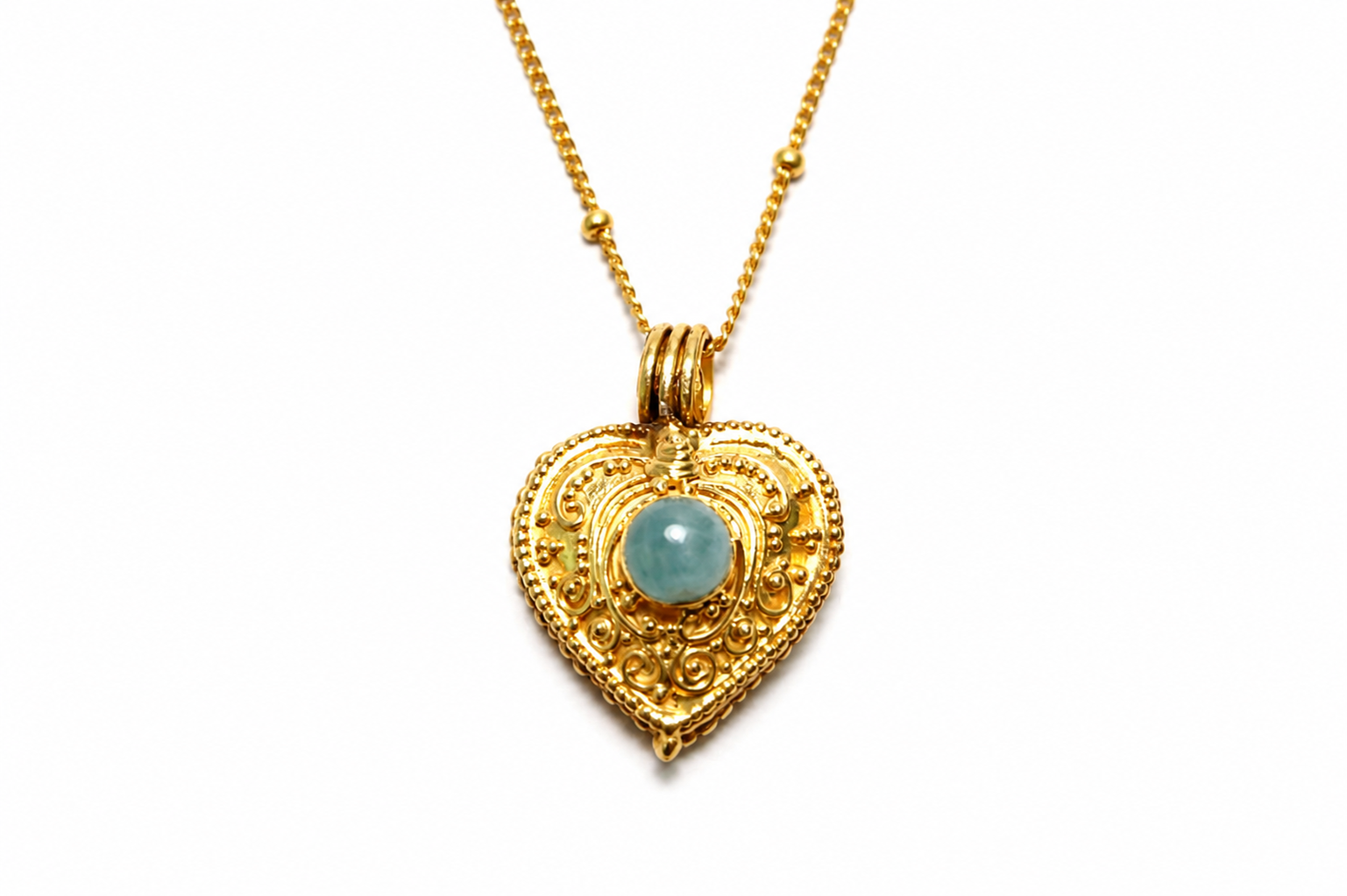 Heart Secret Locket Necklace with Larimar | 18K Gold Plated Sterling Silver Keepsake Pendant | Vintage Inspired Hidden Compartment Necklace - immagine 4
