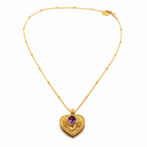 Heart Locket Necklace with Amethyst | 18K Gold Plated Sterling Silver Keepsake Pendant | Secret Opening Necklace | Handmade in Bali