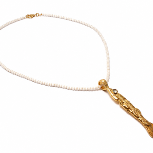 Moonstone Sardine Necklace, Gold Plated Sardine Pendant with Amethyst, Mediterranean Jewelry, Handmade Artisan Necklace