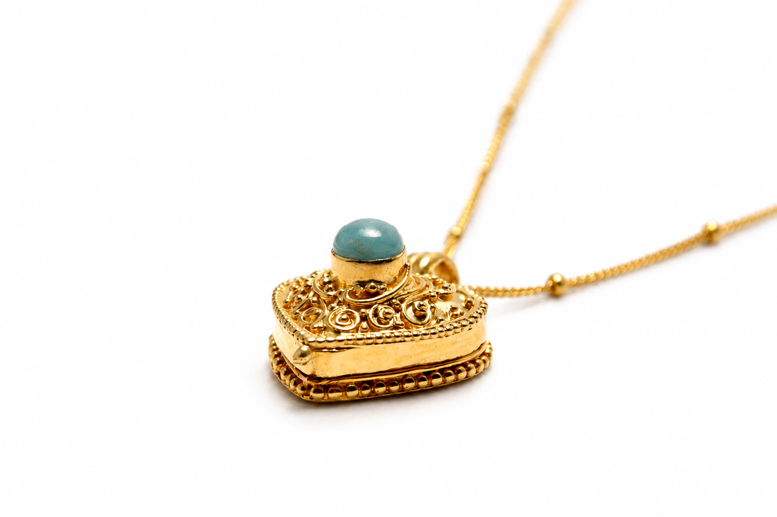 Heart Secret Locket Necklace with Larimar | 18K Gold Plated Sterling Silver Keepsake Pendant | Vintage Inspired Hidden Compartment Necklace - immagine 5