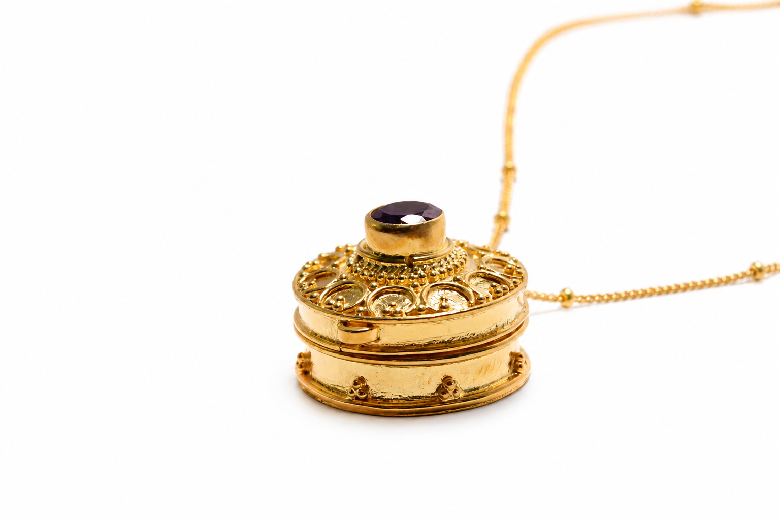 Secret Keepsake Locket Necklace Gold Plated | Amethyst Pendant Necklace | Hidden Message Jewelry | Sterling Silver 925 | Handmade Bali Jewelry - immagine 5