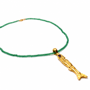 Green Aventurine Sardine Necklace, Gold Plated Sardine Pendant, Amethyst Necklace, Mediterranean Jewelry, Handmade Artisan Necklace