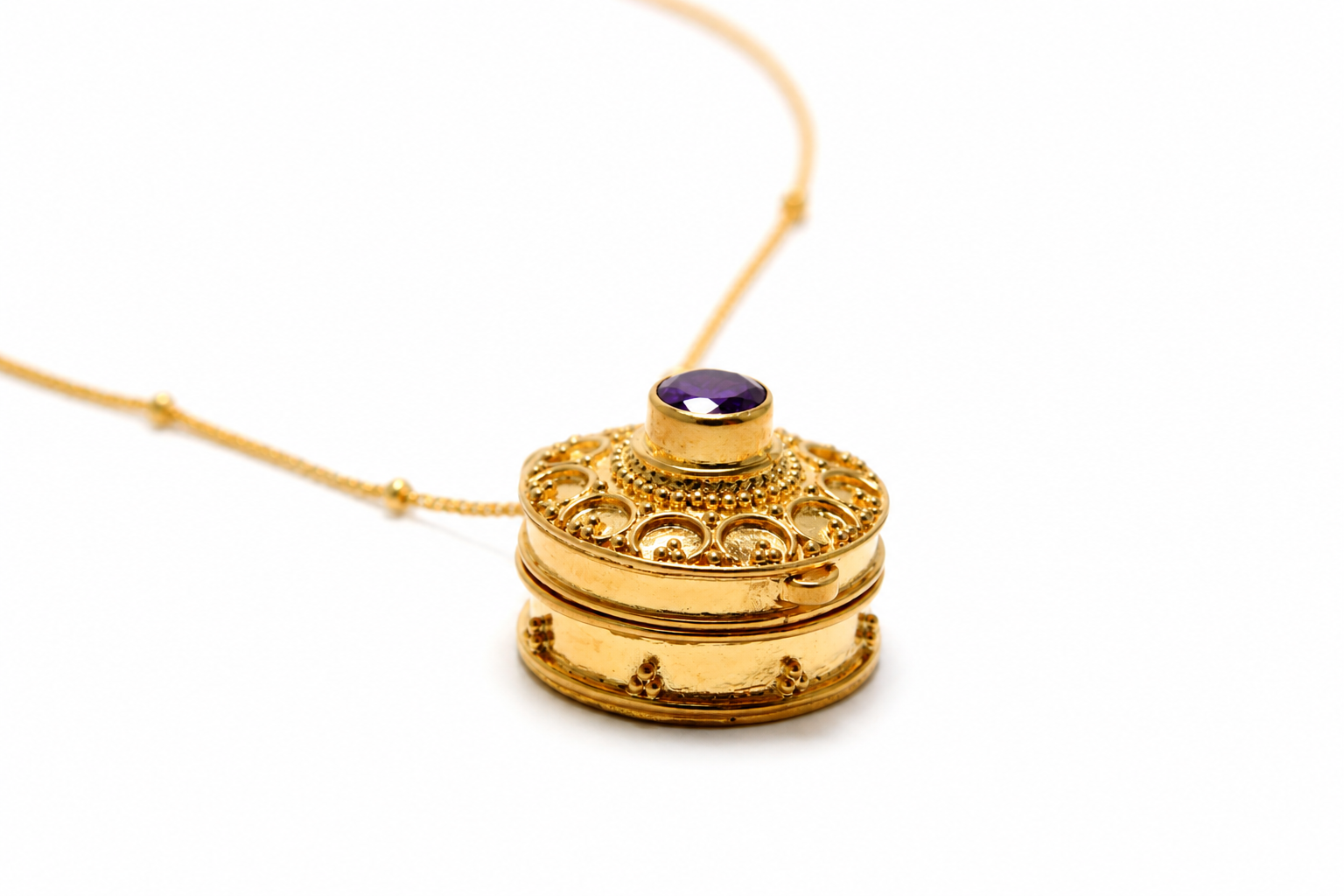 Secret Keepsake Locket Necklace Gold Plated | Amethyst Pendant Necklace | Hidden Message Jewelry | Sterling Silver 925 | Handmade Bali Jewelry - immagine 6
