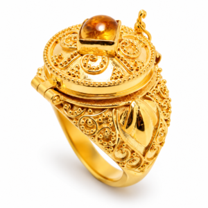 Secret Locket Ring with Citrine | Gold Plated Sterling Silver 925 Ring | Handmade Artisan Statement Ring | Boho Spiritual Jewelry