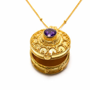 Secret Keepsake Locket Necklace Gold Plated | Amethyst Pendant Necklace | Hidden Message Jewelry | Sterling Silver 925 | Handmade Bali Jewelry