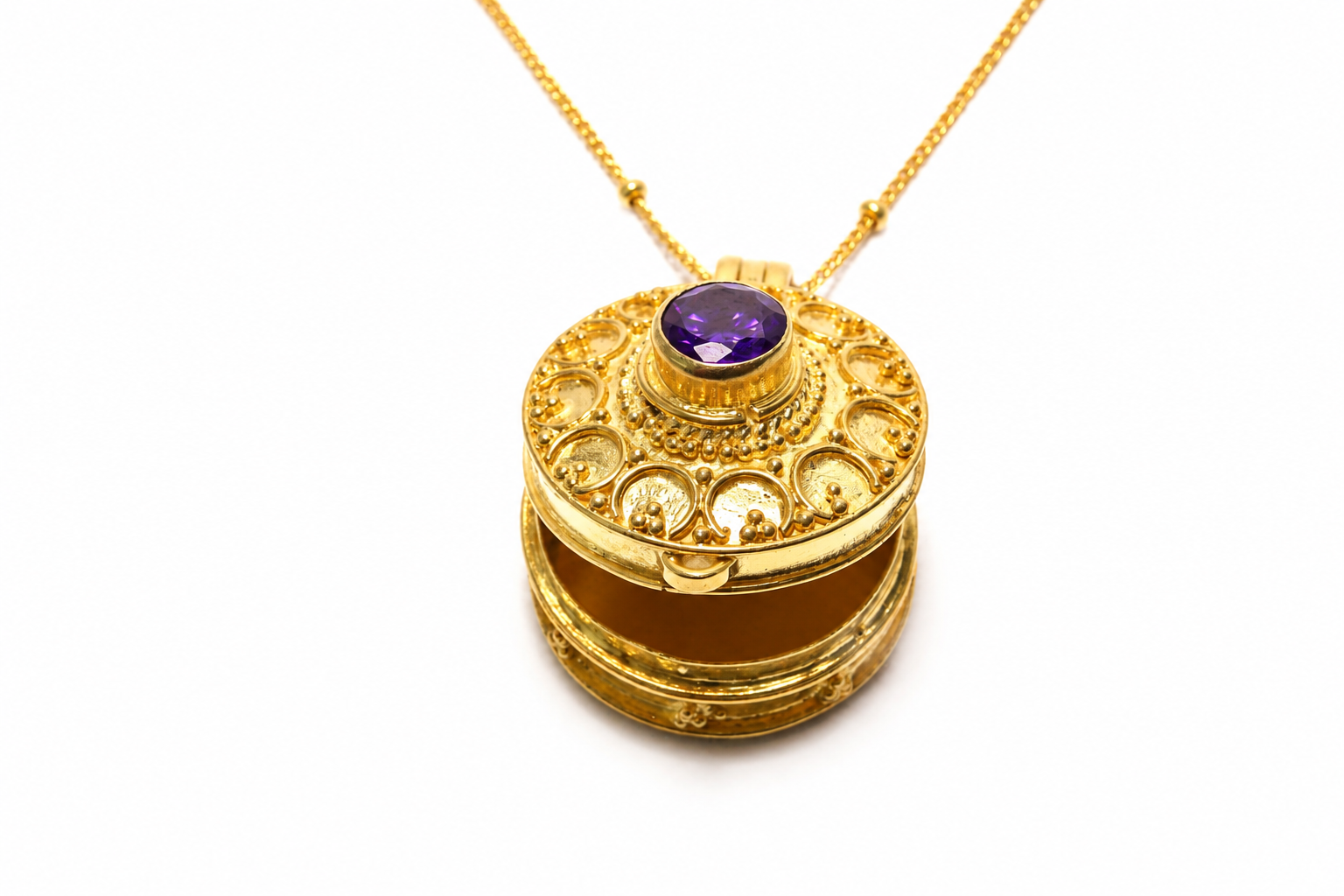 Secret Keepsake Locket Necklace Gold Plated | Amethyst Pendant Necklace | Hidden Message Jewelry | Sterling Silver 925 | Handmade Bali Jewelry