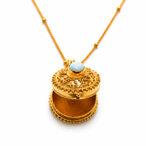 Secret Keepsake Locket Necklace Gold Plated 925 Silver, Larimar Locket Pendant, Hidden Memory Necklace, Vintage Inspired Jewelry, Spiritual Gift