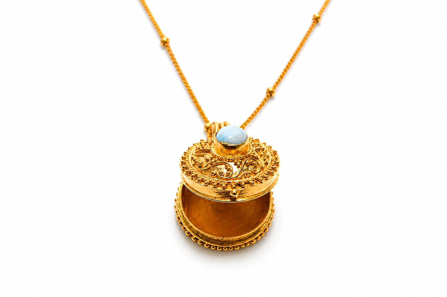 Secret Keepsake Locket Necklace Gold Plated 925 Silver, Larimar Locket Pendant, Hidden Memory Necklace, Vintage Inspired Jewelry, Spiritual Gift