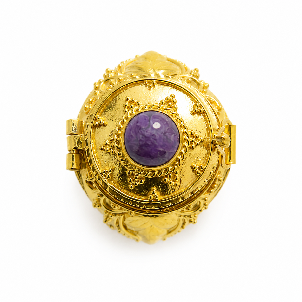 Secret Locket Ring with Amethyst | Gold Plated Sterling Silver 925 Ring | Hidden Compartment Ring | Artisan Boho Statement Jewelry - immagine 8