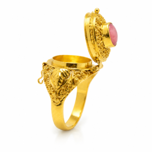 Victorian Secret Keepsake Ring with Rose Quartz | Gold Plated Sterling Silver 925 | Hidden Locket Ring | Vintage Inspired Statement Jewelry