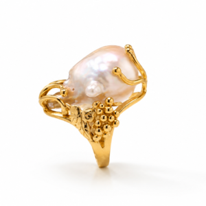Aurelia Baroque Pearl Ring in 18K Gold Plated Sterling Silver | Handmade Statement Pearl Ring | Artisan Jewelry