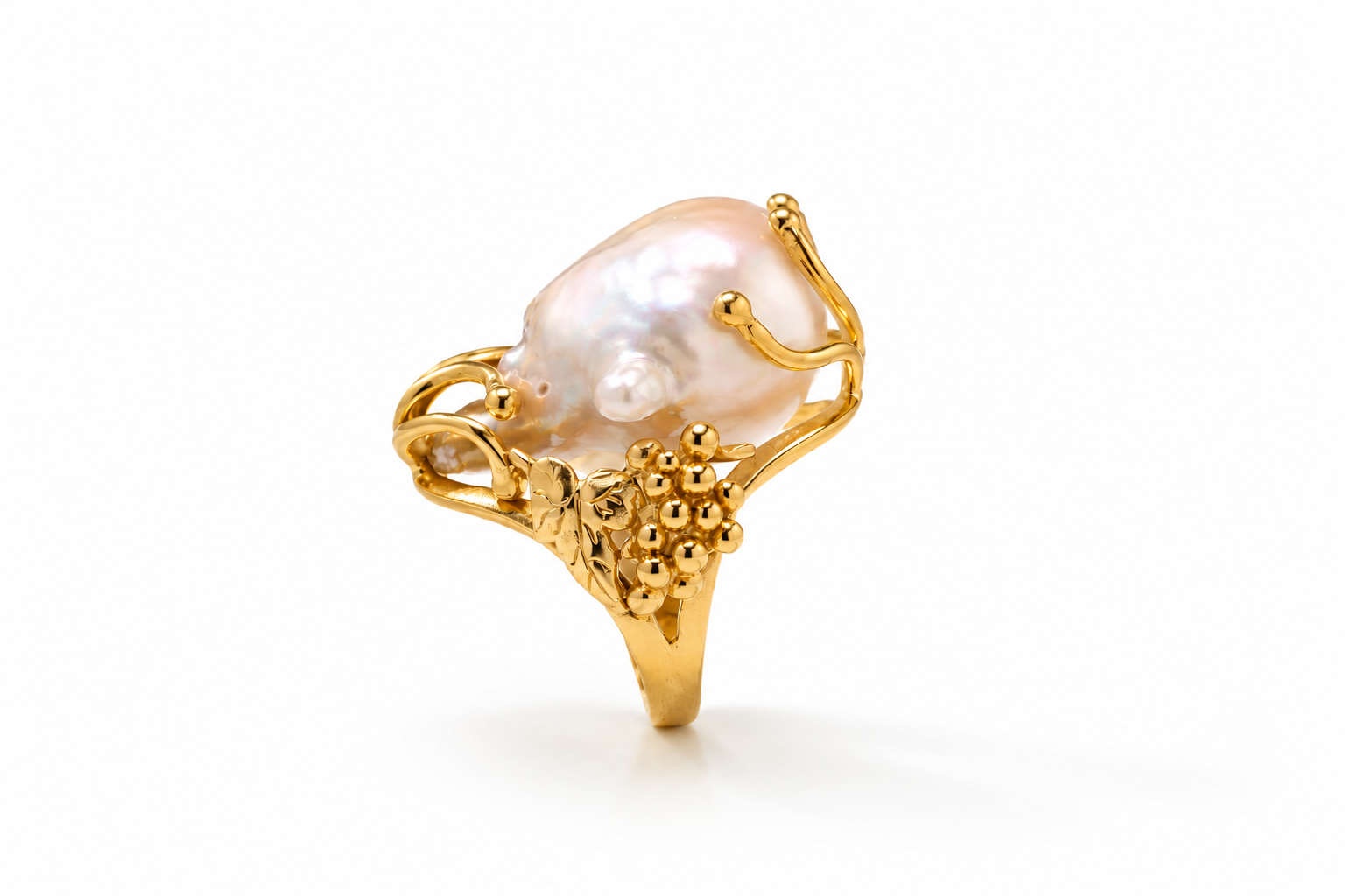 Aurelia Baroque Pearl Ring in 18K Gold Plated Sterling Silver | Handmade Statement Pearl Ring | Artisan Jewelry