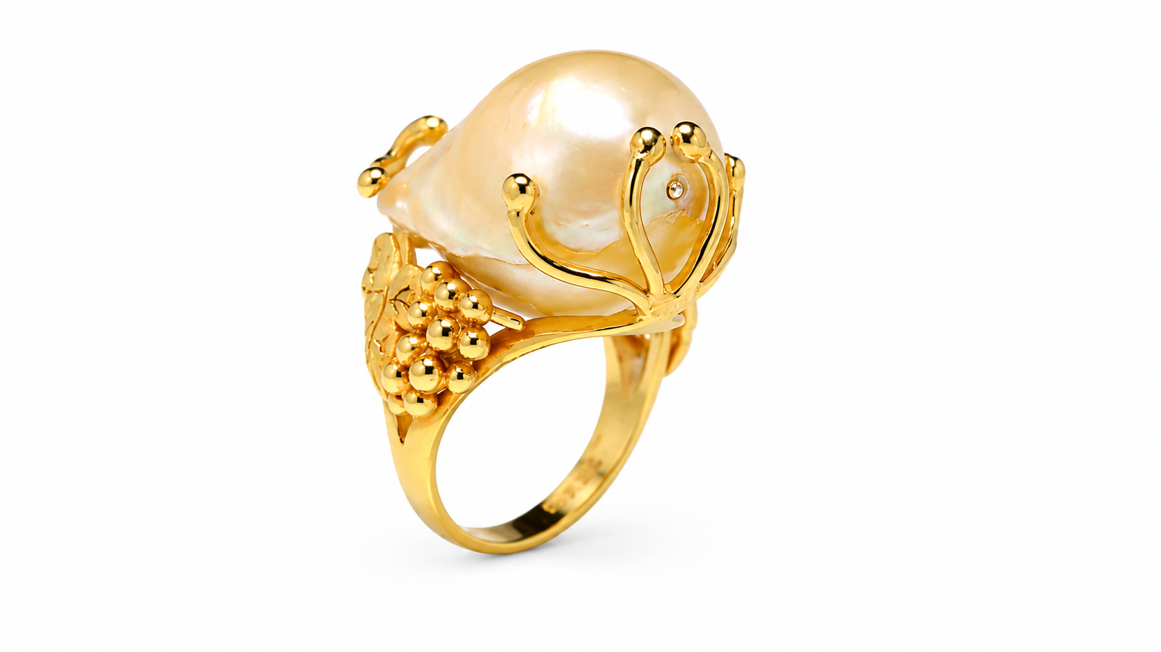 Liora Ring in Gold Plated Sterling Silver 925 | Natural Baroque Pearl Statement Ring | Handmade Artisan Jewelry | Organic Luxury Ring - immagine 2