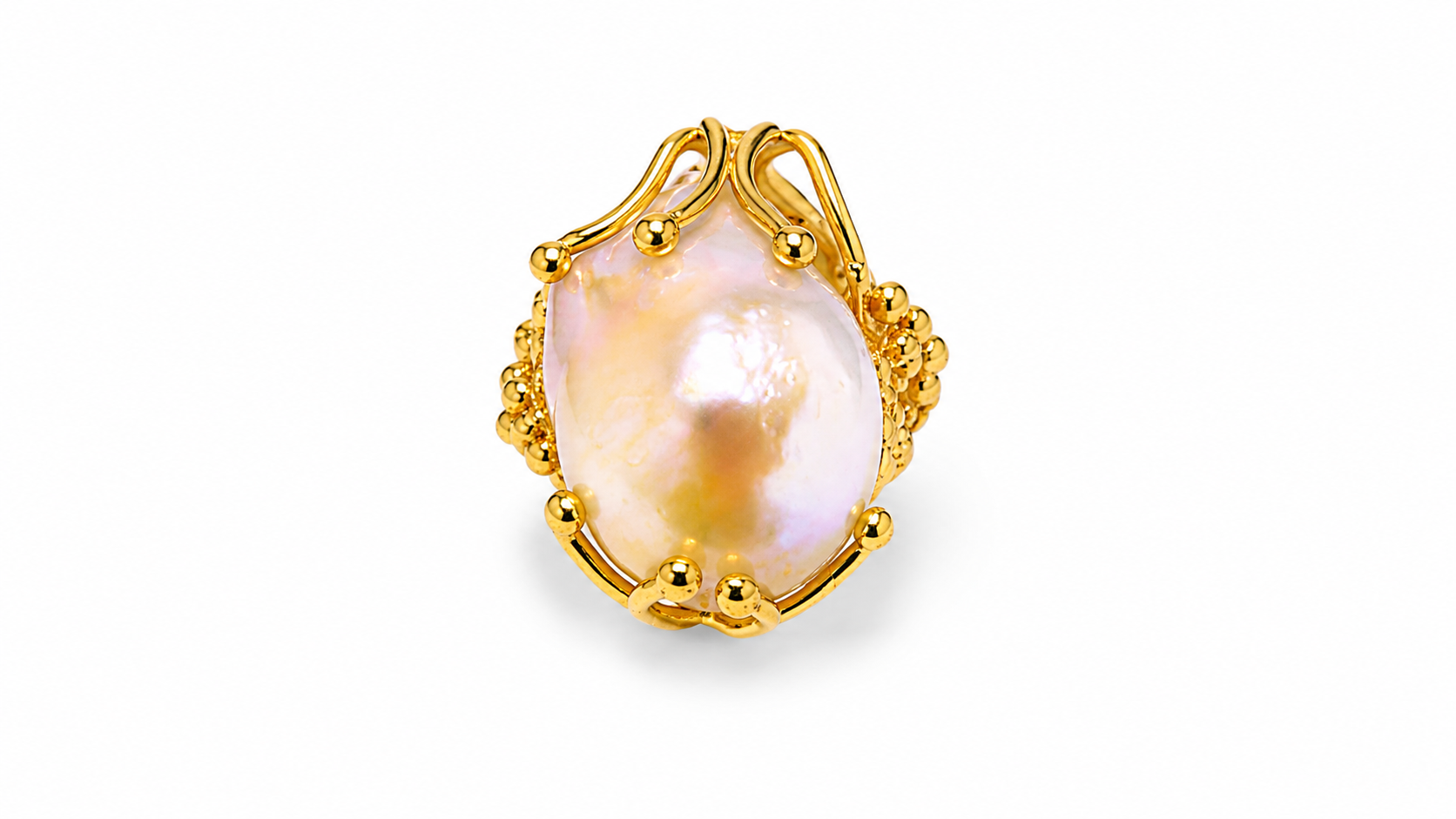 Liora Ring in Gold Plated Sterling Silver 925 | Natural Baroque Pearl Statement Ring | Handmade Artisan Jewelry | Organic Luxury Ring - immagine 3
