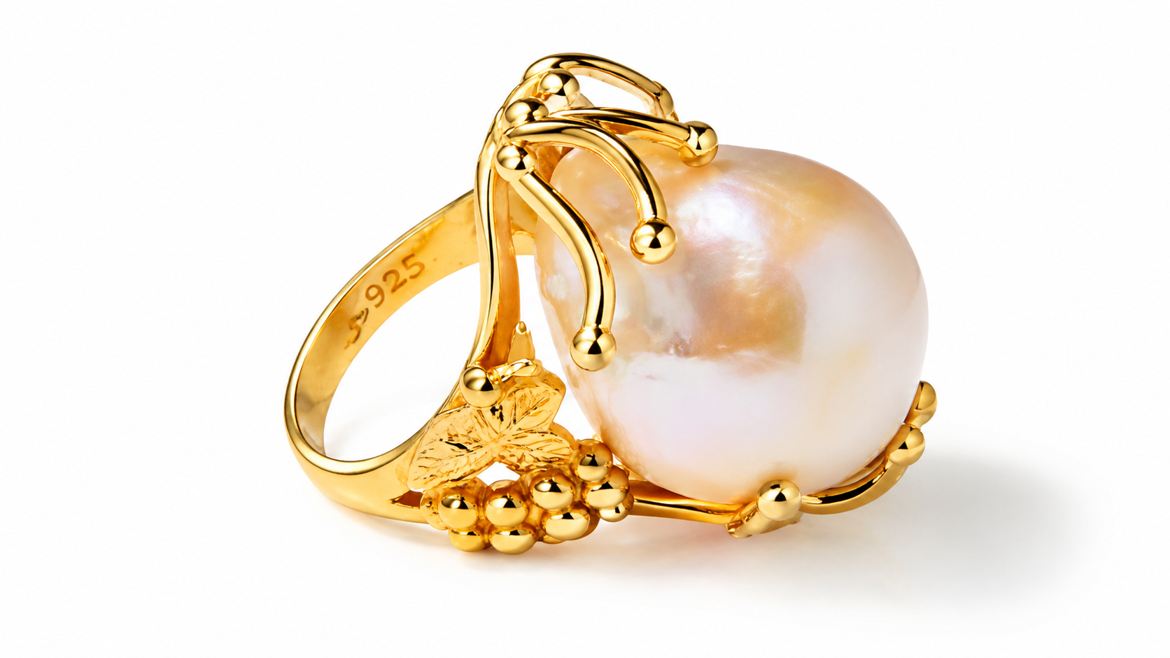 Liora Ring in Gold Plated Sterling Silver 925 | Natural Baroque Pearl Statement Ring | Handmade Artisan Jewelry | Organic Luxury Ring - immagine 4