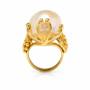Liora Ring in Gold Plated Sterling Silver 925 | Natural Baroque Pearl Statement Ring | Handmade Artisan Jewelry | Organic Luxury Ring