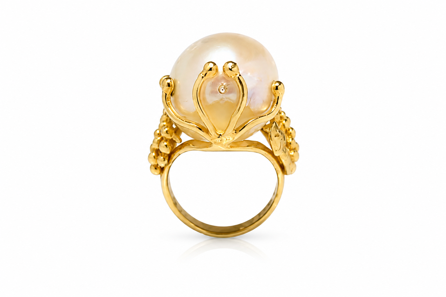 Liora Ring in Gold Plated Sterling Silver 925 | Natural Baroque Pearl Statement Ring | Handmade Artisan Jewelry | Organic Luxury Ring