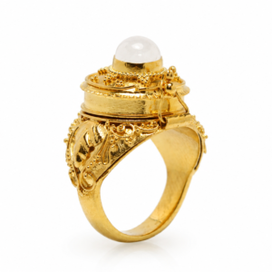 Luna Victorian Secret Keepsake Ring – Moonstone Gold Plated Locket Ring | Vintage Inspired Statement Ring | Hidden Compartment Jewelry